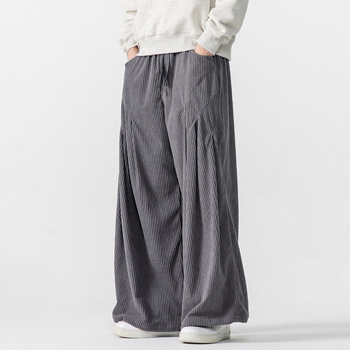 Buddha Stones Pantaloni lunghi da uomo in velluto a coste, tinta unita, casual, autunno/inverno, con coulisse, gamba larga e tasche. - image 6