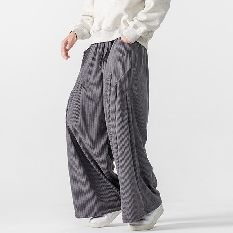 Buddha Stones Pantaloni lunghi da uomo in velluto a coste, tinta unita, casual, autunno/inverno, con coulisse, gamba larga e tasche. - image 4