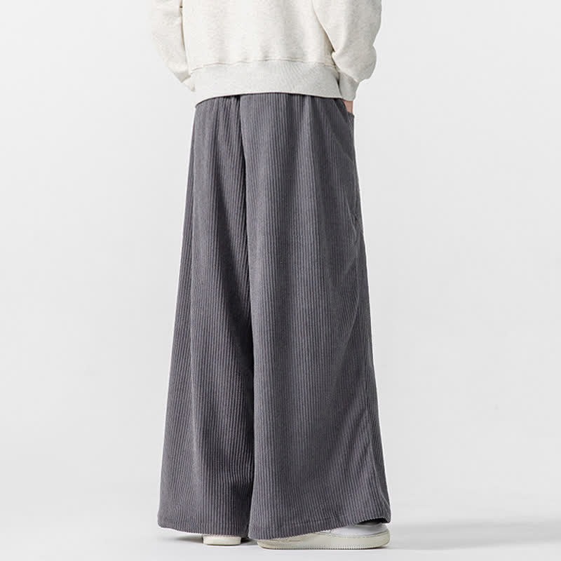 Buddha Stones Pantaloni lunghi da uomo in velluto a coste, tinta unita, casual, autunno/inverno, con coulisse, gamba larga e tasche. - image 3
