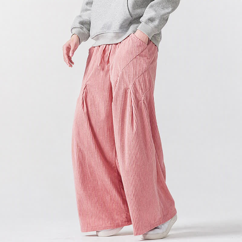 Buddha Stones Pantaloni lunghi da uomo in velluto a coste, tinta unita, casual, autunno/inverno, con coulisse, gamba larga e tasche. - image 12