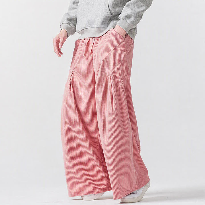 Buddha Stones Pantaloni lunghi da uomo in velluto a coste, tinta unita, casual, autunno/inverno, con coulisse, gamba larga e tasche. - image 12