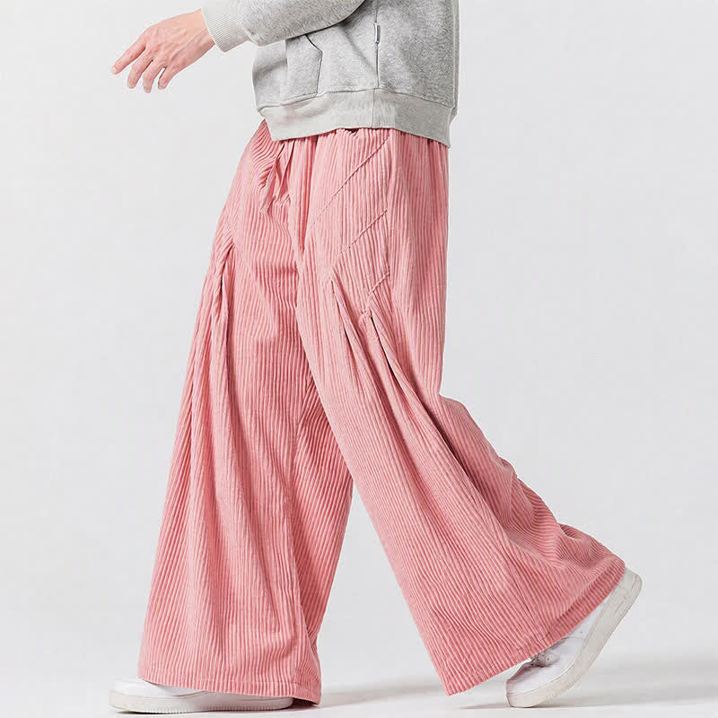 Buddha Stones Pantaloni lunghi da uomo in velluto a coste, tinta unita, casual, autunno/inverno, con coulisse, gamba larga e tasche. - image 11