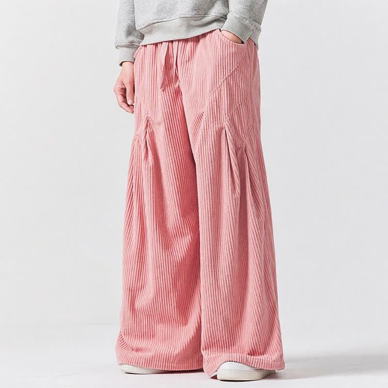 Buddha Stones Pantaloni lunghi da uomo in velluto a coste, tinta unita, casual, autunno/inverno, con coulisse, gamba larga e tasche. - image 15