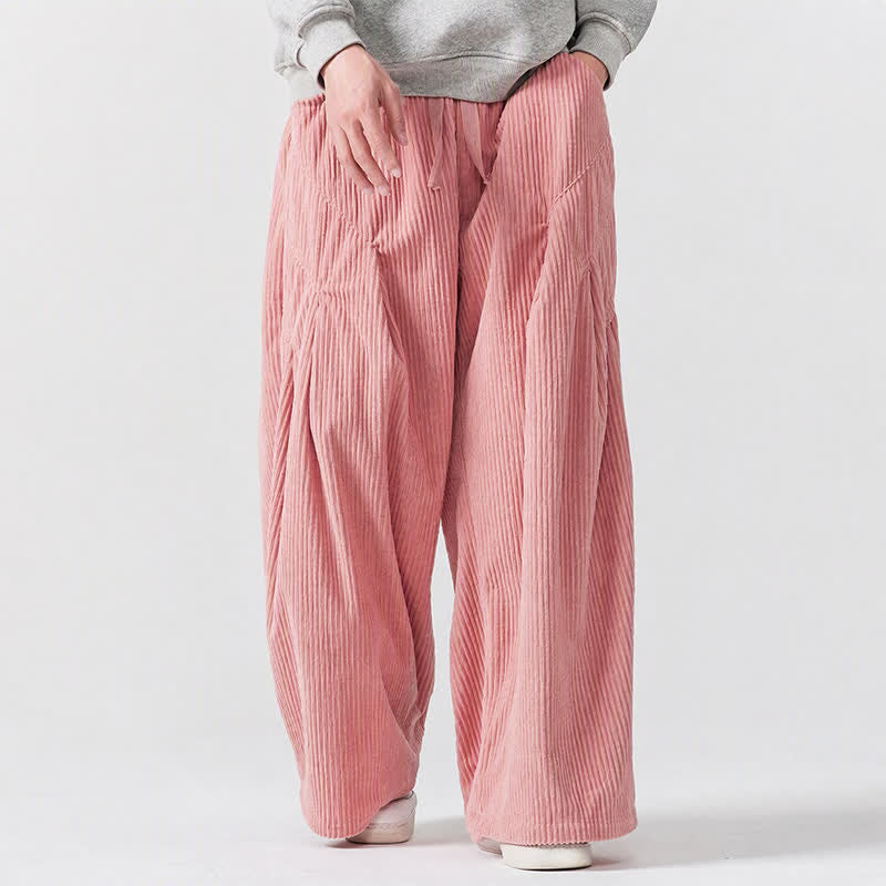 Buddha Stones Pantaloni lunghi da uomo in velluto a coste, tinta unita, casual, autunno/inverno, con coulisse, gamba larga e tasche. - image 14