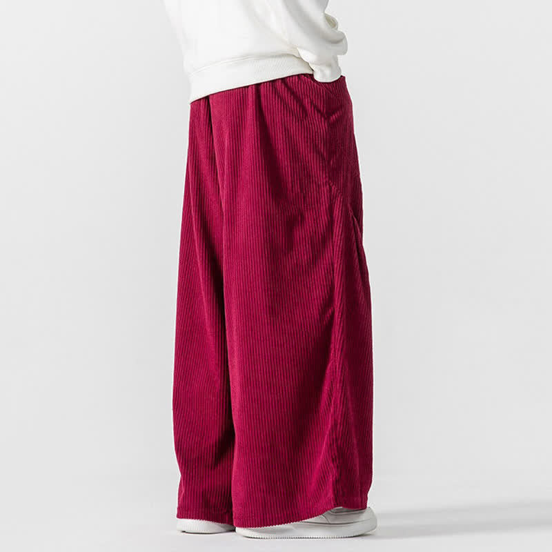 Buddha Stones Pantaloni lunghi da uomo in velluto a coste, tinta unita, casual, autunno/inverno, con coulisse, gamba larga e tasche. - image 20