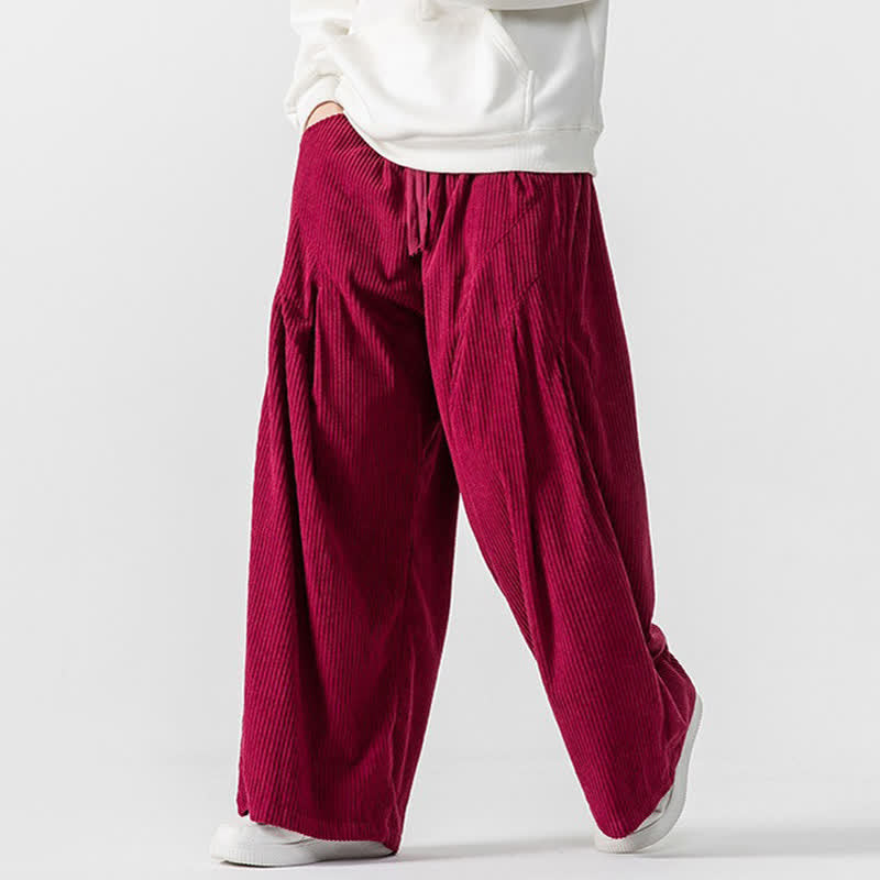 Buddha Stones Pantaloni lunghi da uomo in velluto a coste, tinta unita, casual, autunno/inverno, con coulisse, gamba larga e tasche. - image 19