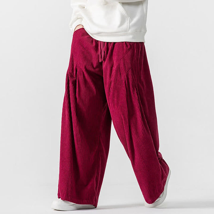 Buddha Stones Pantaloni lunghi da uomo in velluto a coste, tinta unita, casual, autunno/inverno, con coulisse, gamba larga e tasche. - image 19