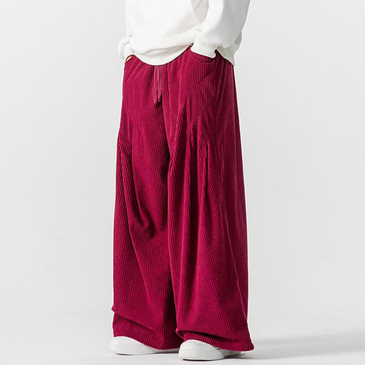 Buddha Stones Pantaloni lunghi da uomo in velluto a coste, tinta unita, casual, autunno/inverno, con coulisse, gamba larga e tasche. - image 18