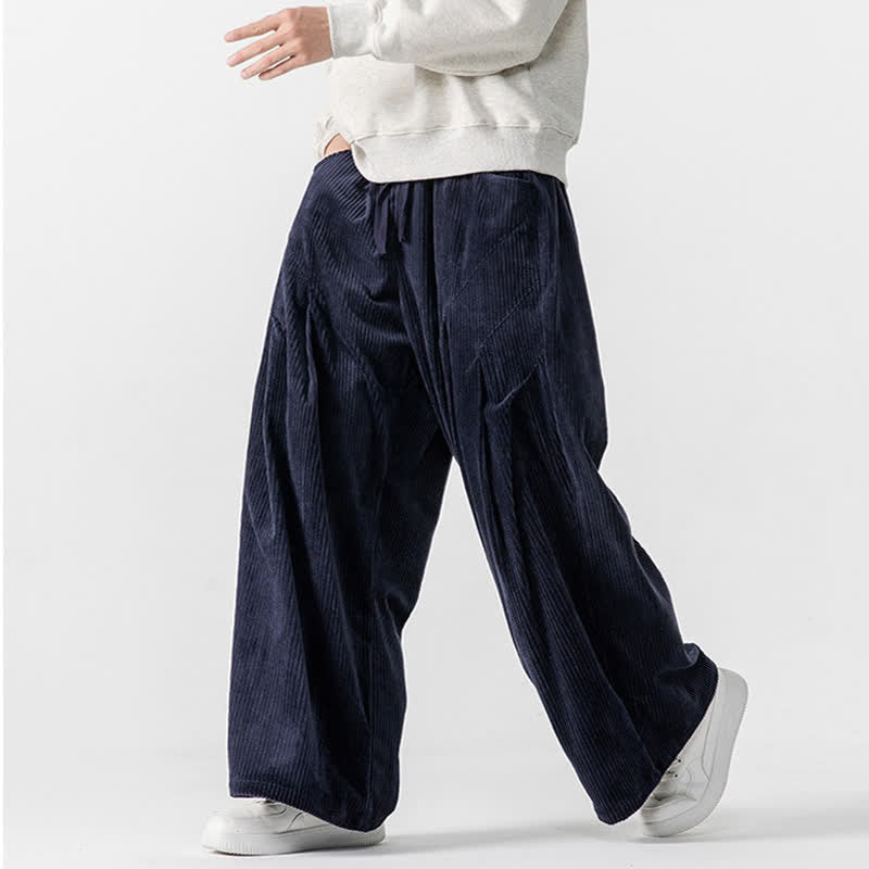 Buddha Stones Pantaloni lunghi da uomo in velluto a coste, tinta unita, casual, autunno/inverno, con coulisse, gamba larga e tasche. - image 25