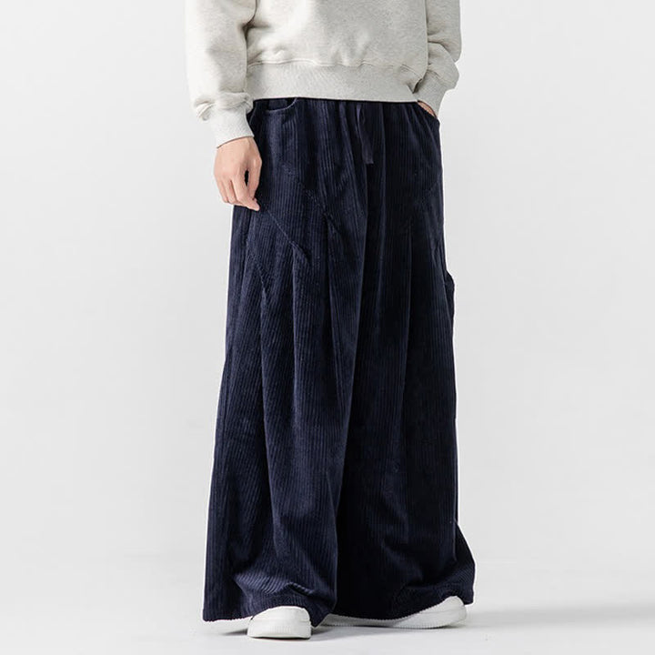 Buddha Stones Pantaloni lunghi da uomo in velluto a coste, tinta unita, casual, autunno/inverno, con coulisse, gamba larga e tasche. - image 27