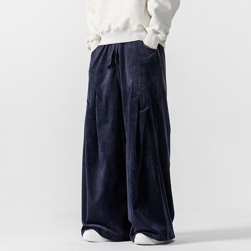 Buddha Stones Pantaloni lunghi da uomo in velluto a coste, tinta unita, casual, autunno/inverno, con coulisse, gamba larga e tasche. - image 28