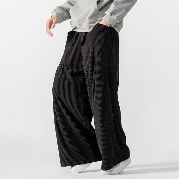 Buddha Stones Pantaloni lunghi da uomo in velluto a coste, tinta unita, casual, autunno/inverno, con coulisse, gamba larga e tasche. - image 37