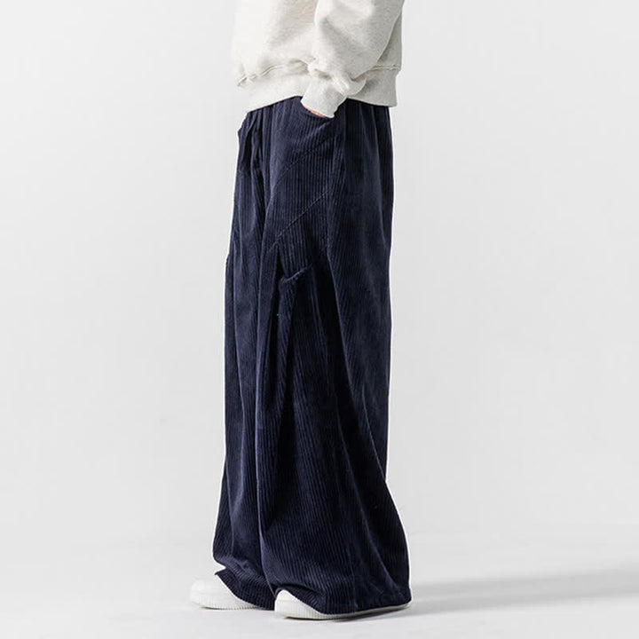 Buddha Stones Pantaloni lunghi da uomo in velluto a coste, tinta unita, casual, autunno/inverno, con coulisse, gamba larga e tasche. - image 29