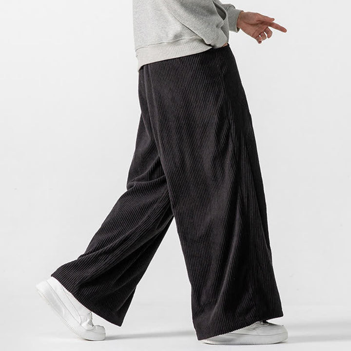 Buddha Stones Pantaloni lunghi da uomo in velluto a coste, tinta unita, casual, autunno/inverno, con coulisse, gamba larga e tasche. - image 32