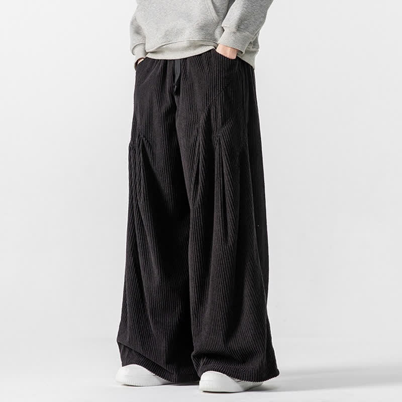 Buddha Stones Pantaloni lunghi da uomo in velluto a coste, tinta unita, casual, autunno/inverno, con coulisse, gamba larga e tasche. - image 36