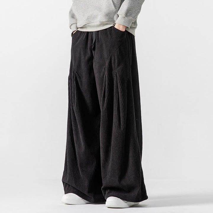Buddha Stones Pantaloni lunghi da uomo in velluto a coste, tinta unita, casual, autunno/inverno, con coulisse, gamba larga e tasche. - image 36