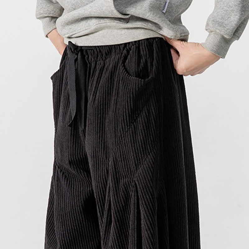 Buddha Stones Pantaloni lunghi da uomo in velluto a coste, tinta unita, casual, autunno/inverno, con coulisse, gamba larga e tasche. - image 39