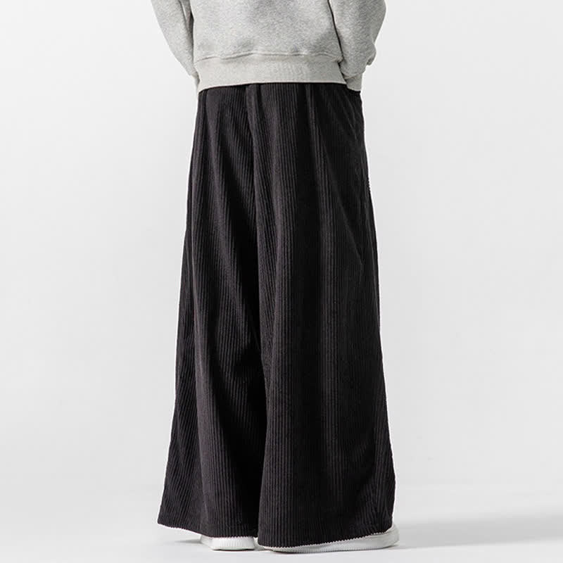 Buddha Stones Pantaloni lunghi da uomo in velluto a coste, tinta unita, casual, autunno/inverno, con coulisse, gamba larga e tasche. - image 35