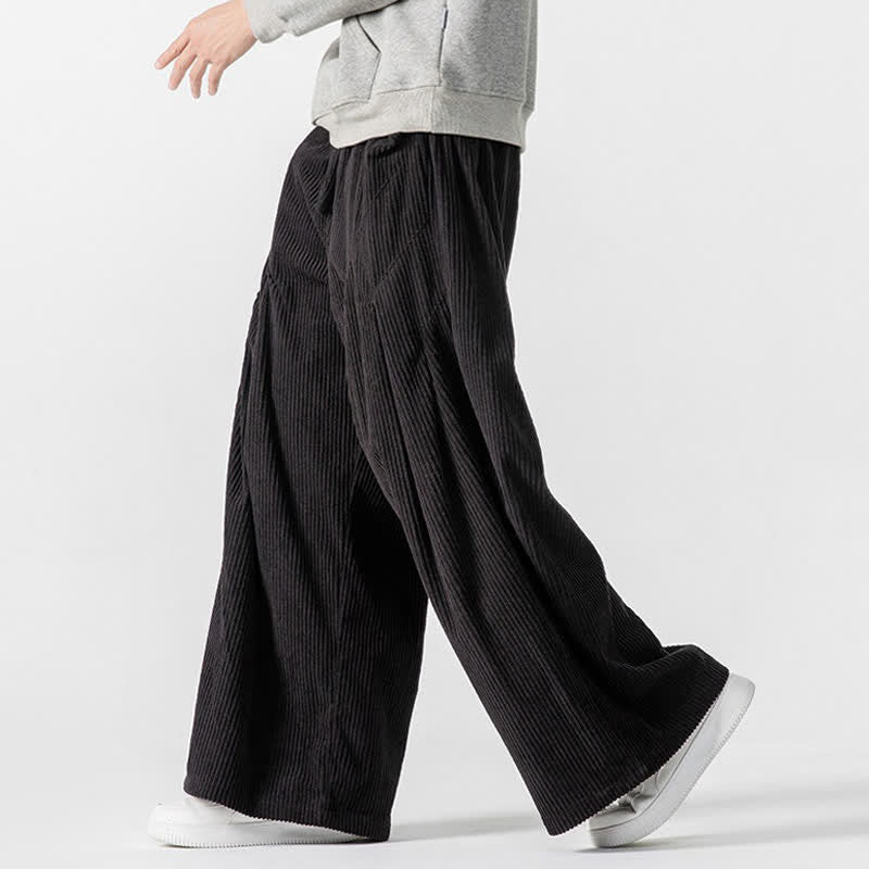 Buddha Stones Pantaloni lunghi da uomo in velluto a coste, tinta unita, casual, autunno/inverno, con coulisse, gamba larga e tasche. - image 33