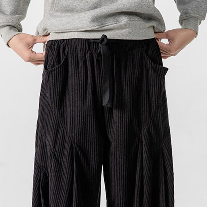 Buddha Stones Pantaloni lunghi da uomo in velluto a coste, tinta unita, casual, autunno/inverno, con coulisse, gamba larga e tasche. - image 38