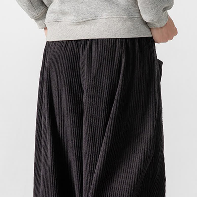 Buddha Stones Pantaloni lunghi da uomo in velluto a coste, tinta unita, casual, autunno/inverno, con coulisse, gamba larga e tasche. - image 40