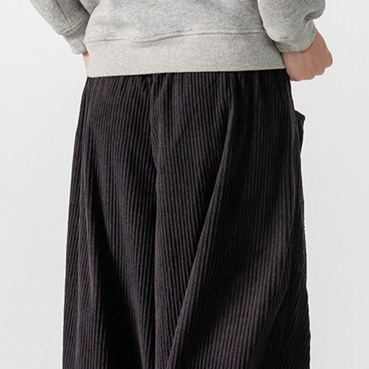 Buddha Stones Pantaloni lunghi da uomo in velluto a coste, tinta unita, casual, autunno/inverno, con coulisse, gamba larga e tasche. - image 40