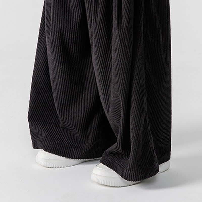 Buddha Stones Pantaloni lunghi da uomo in velluto a coste, tinta unita, casual, autunno/inverno, con coulisse, gamba larga e tasche. - image 41