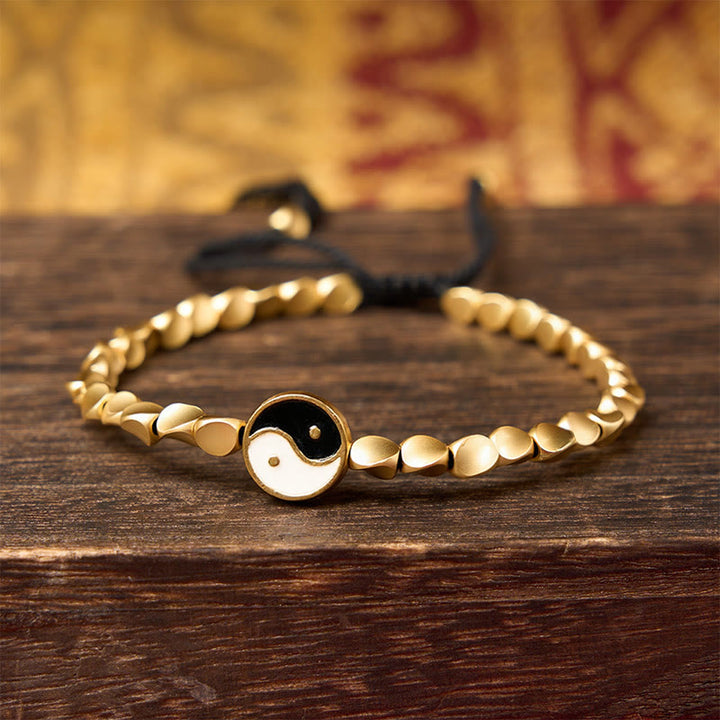 Buddha Stones Bracciale tibetano Yin Yang con perline di rame e cordino nero. - image 4