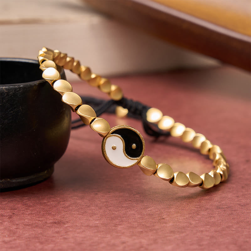 Buddha Stones Bracciale tibetano Yin Yang con perline di rame e cordino nero. - image 8