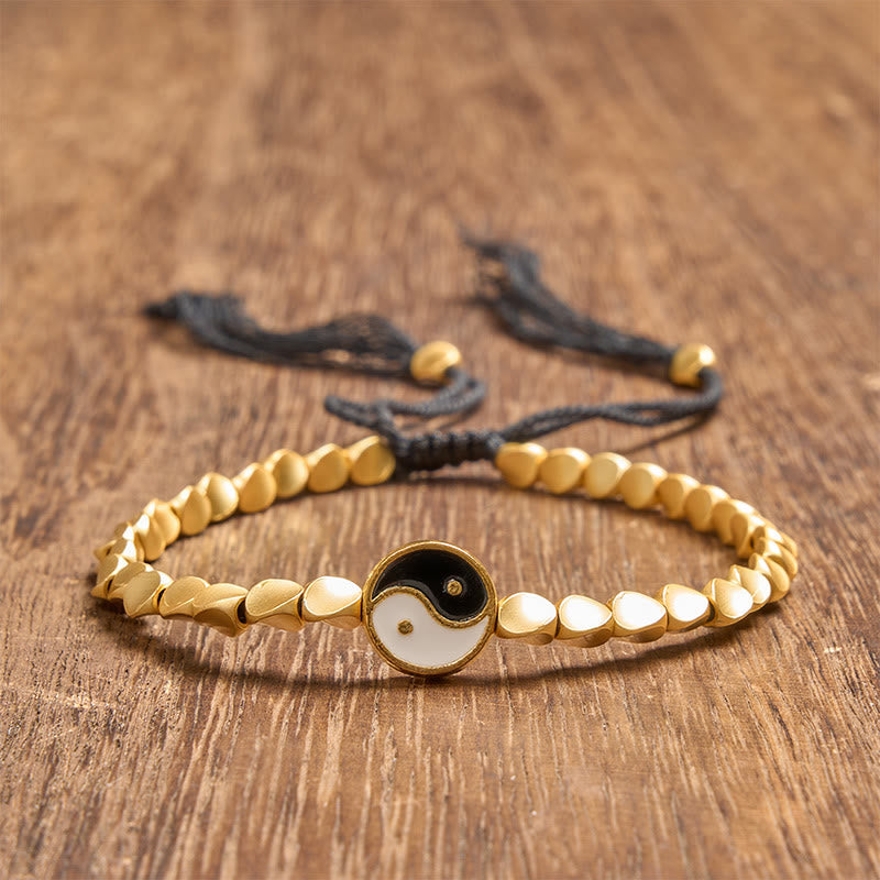 Buddha Stones Bracciale tibetano Yin Yang con perline di rame e cordino nero. - image 2