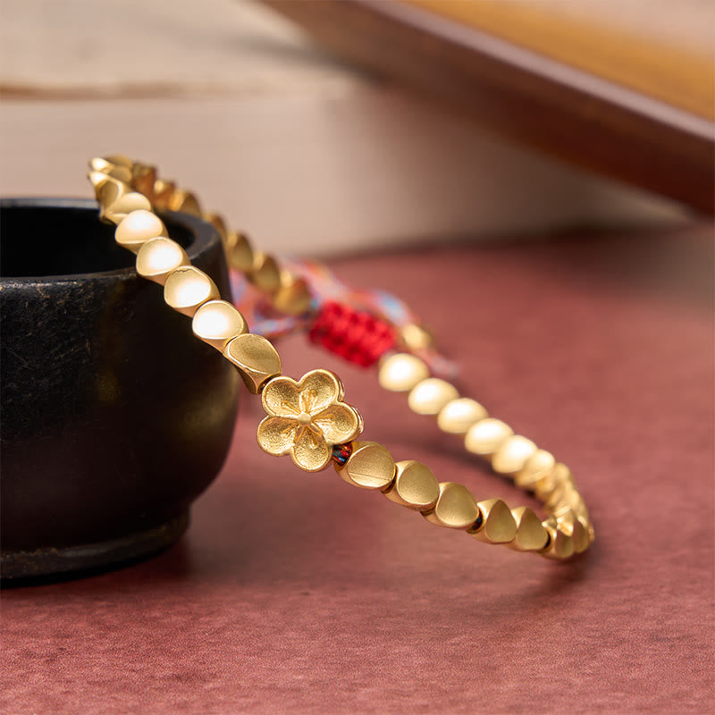 Buddha Stones Braccialetto colorato con perline di rame tibetane e fiori di pesco. - image 5