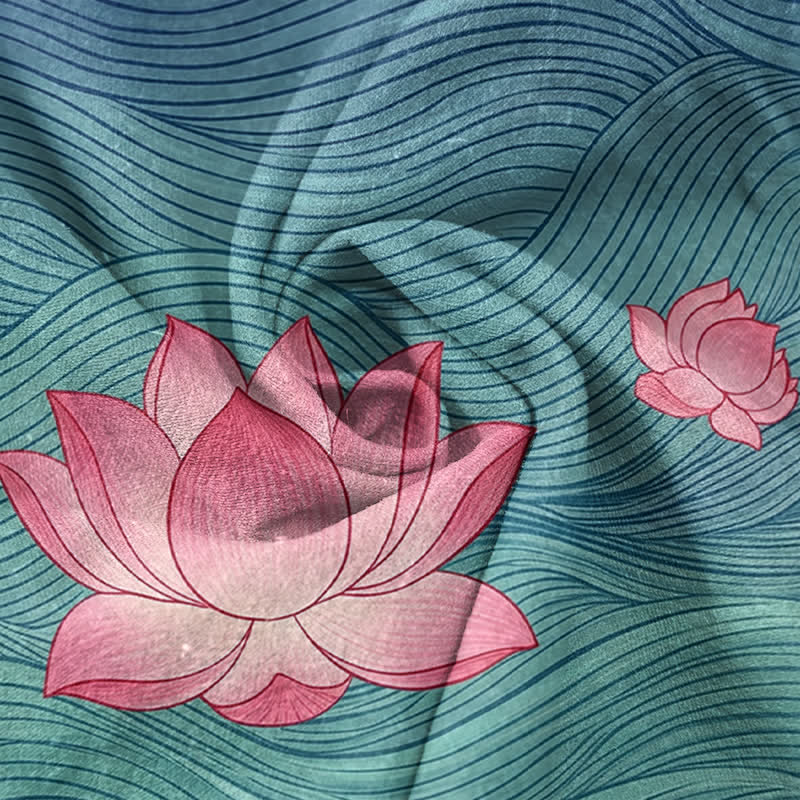 Buddha Stones Pantaloni da donna in puro cotone con elastico in vita e tasche, fantasia a loto sfumata. - image 2