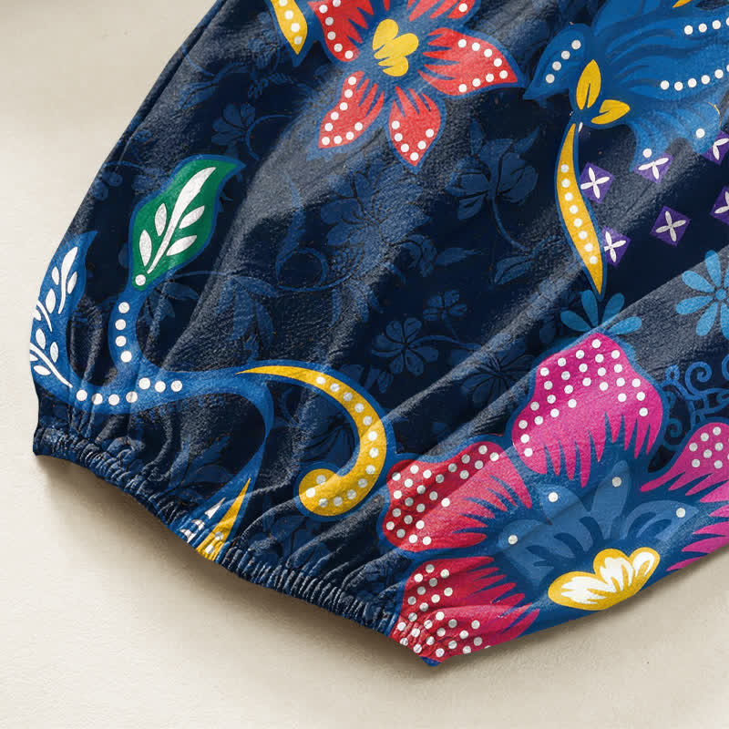 Buddha Stones Pantaloni harem da donna in cotone con elastico in vita e tasche laterali, fantasia geometrica etnica a fiori. - image 6