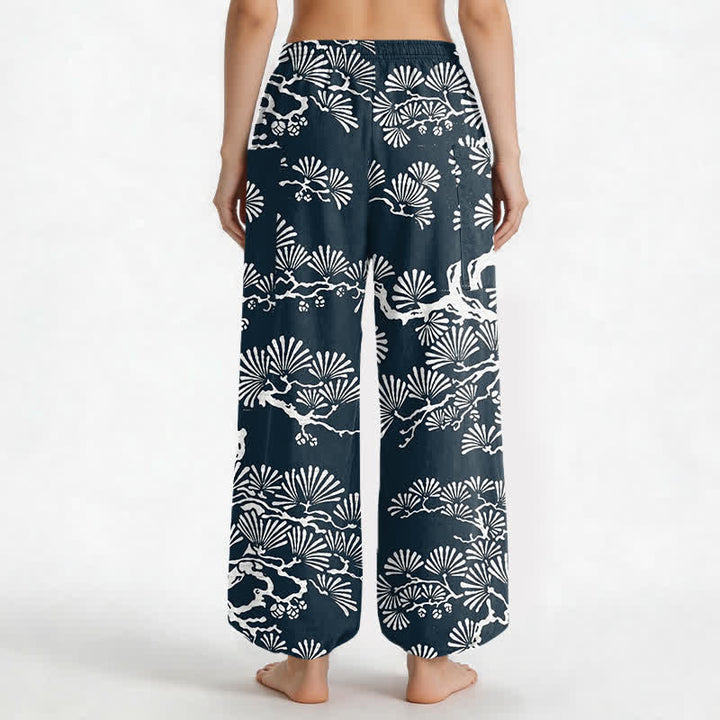Buddha Stones Pantaloni harem da donna in cotone con motivo floreale orientale e vita elasticizzata, con tasche laterali. - image 9