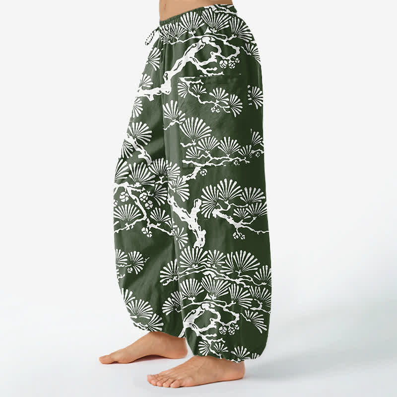 Buddha Stones Pantaloni harem da donna in cotone con motivo floreale orientale e vita elasticizzata, con tasche laterali. - image 11