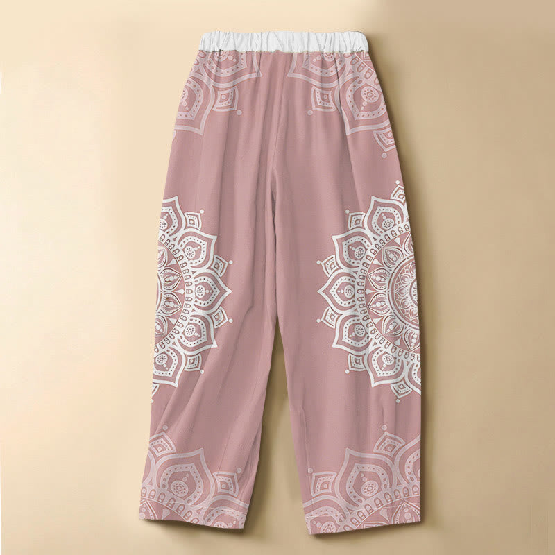 Buddha Stones Pantaloni harem da donna in puro cotone, stile bohémien, con motivo mandala, bottoni a rana, vita elasticizzata e tasche. - image 6