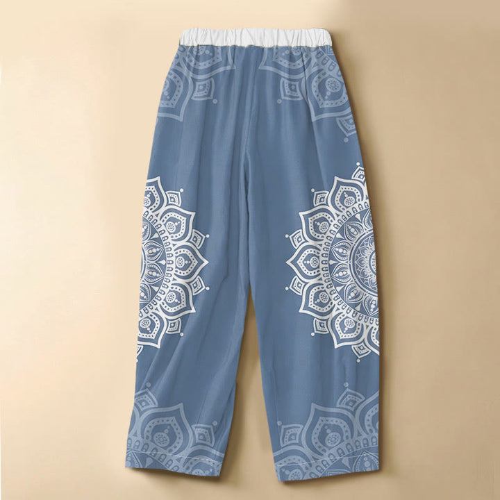Buddha Stones Pantaloni harem da donna in puro cotone, stile bohémien, con motivo mandala, bottoni a rana, vita elasticizzata e tasche. - image 8