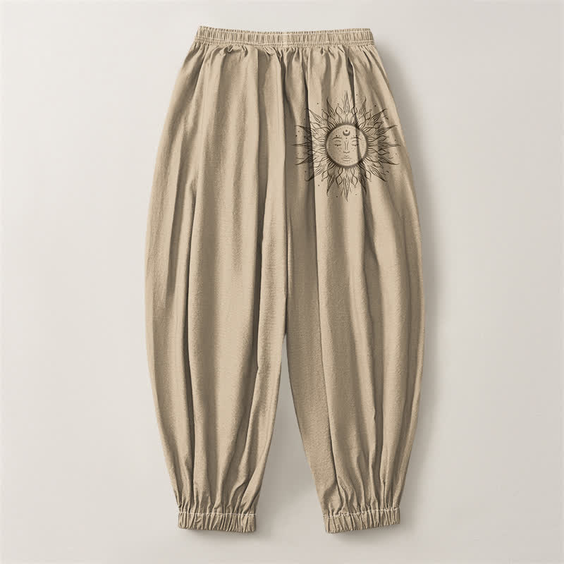 Buddha Stones Pantaloni harem da uomo in puro cotone con coulisse e tasche, fantasia a raggiera. - image 2