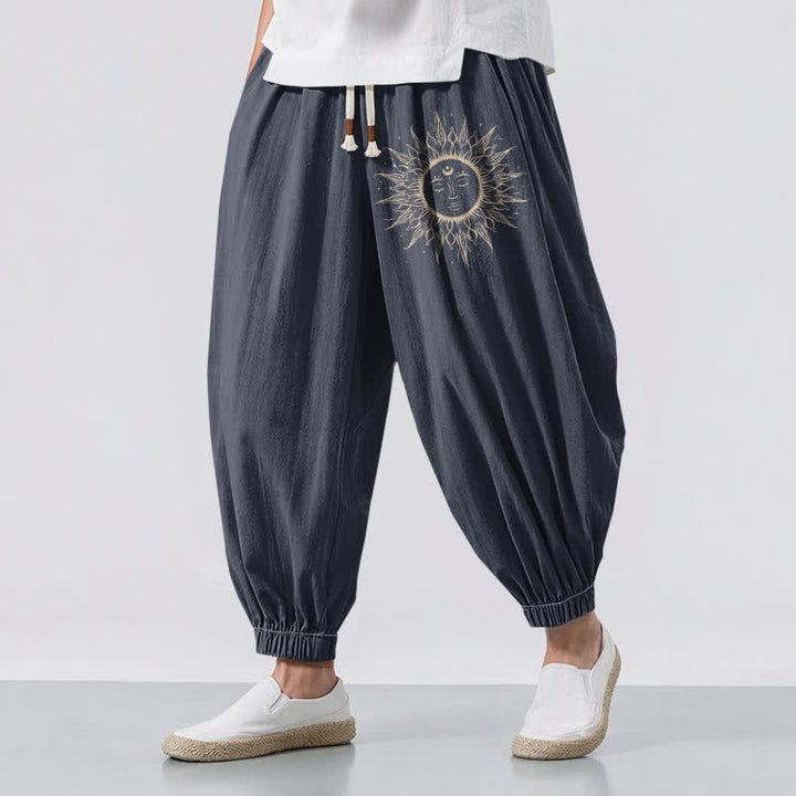 Buddha Stones Pantaloni harem da uomo in puro cotone con coulisse e tasche, fantasia a raggiera. - Grigio ardesia - US/UK/AU50, EU60 (5XL) - image 6