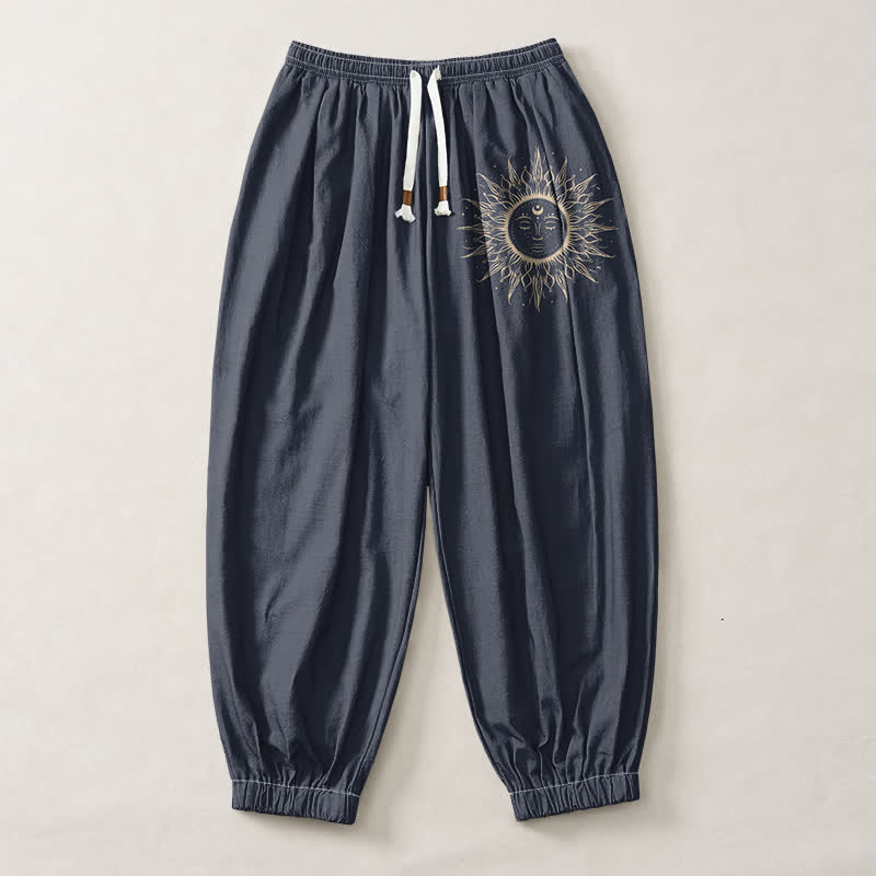 Buddha Stones Pantaloni harem da uomo in puro cotone con coulisse e tasche, fantasia a raggiera. - image 7