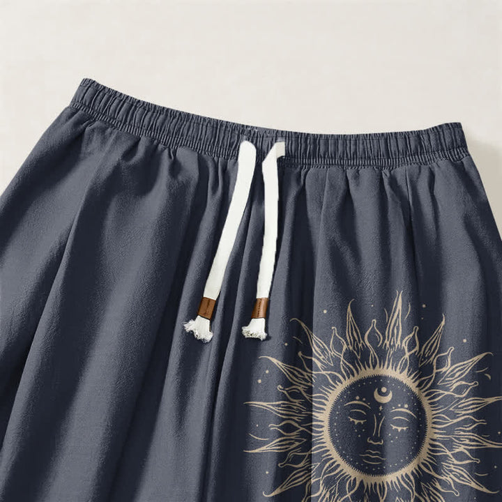 Buddha Stones Pantaloni harem da uomo in puro cotone con coulisse e tasche, fantasia a raggiera. - image 9