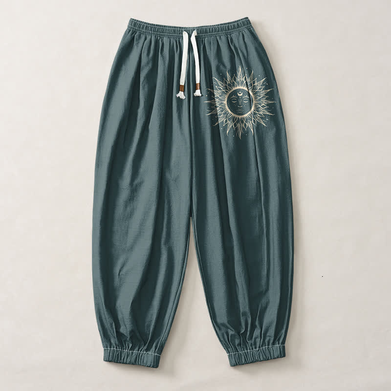 Buddha Stones Pantaloni harem da uomo in puro cotone con coulisse e tasche, fantasia a raggiera. - image 13