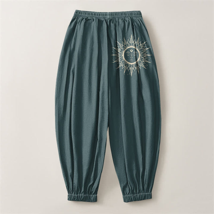 Buddha Stones Pantaloni harem da uomo in puro cotone con coulisse e tasche, fantasia a raggiera. - image 14