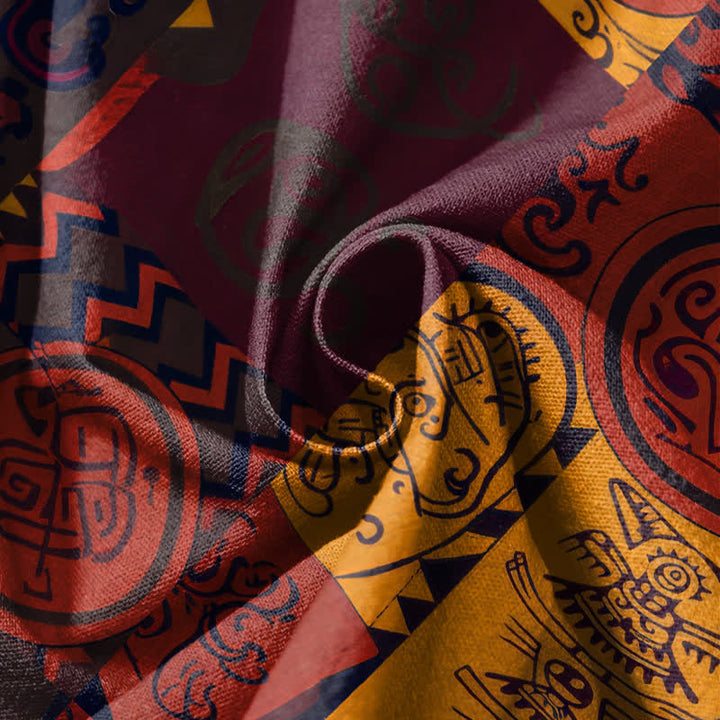 Buddha Stones Pantaloni harem da uomo in puro cotone con coulisse e tasche, decorati con motivo patchwork a medaglioni tribali. - image 5