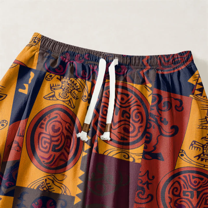 Buddha Stones Pantaloni harem da uomo in puro cotone con coulisse e tasche, decorati con motivo patchwork a medaglioni tribali. - image 3