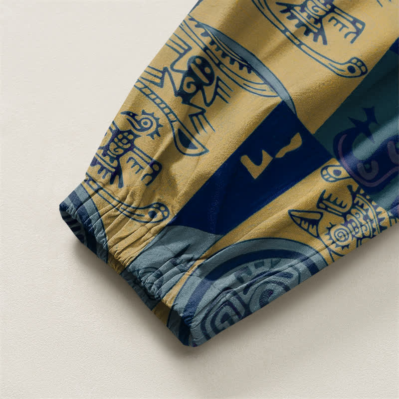 Buddha Stones Pantaloni harem da uomo in puro cotone con coulisse e tasche, decorati con motivo patchwork a medaglioni tribali. - image 10
