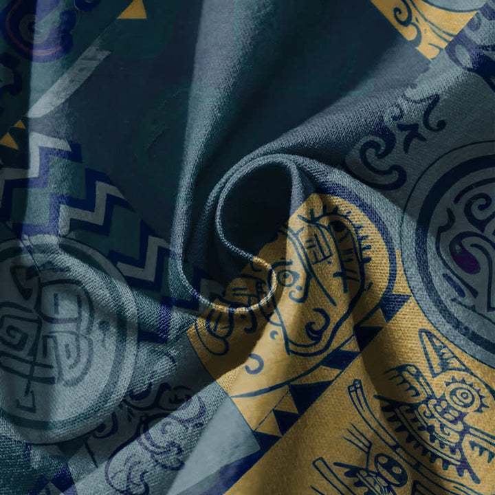 Buddha Stones Pantaloni harem da uomo in puro cotone con coulisse e tasche, decorati con motivo patchwork a medaglioni tribali. - image 11