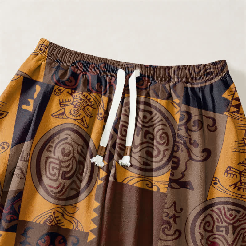 Buddha Stones Pantaloni harem da uomo in puro cotone con coulisse e tasche, decorati con motivo patchwork a medaglioni tribali. - image 15