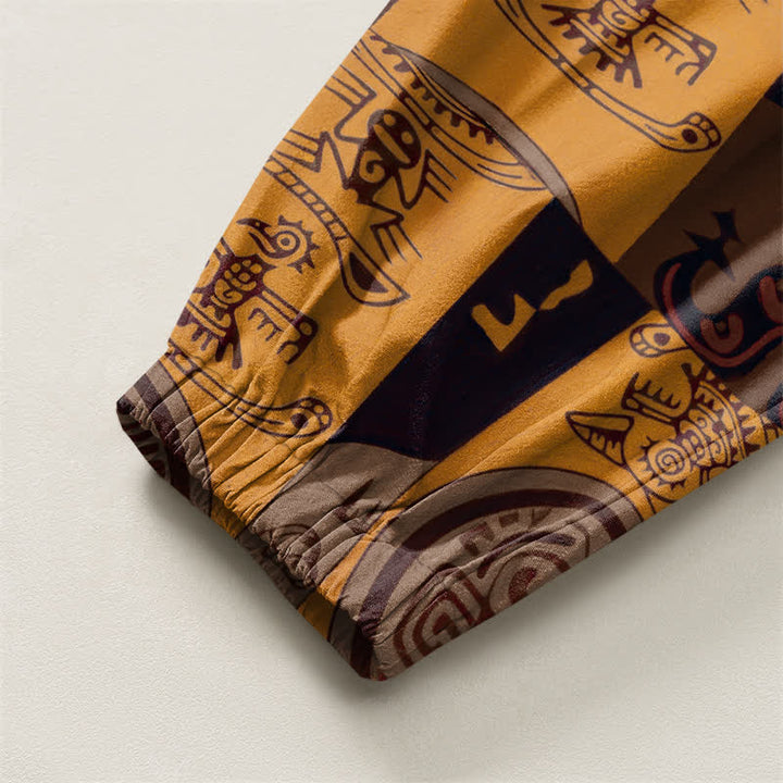 Buddha Stones Pantaloni harem da uomo in puro cotone con coulisse e tasche, decorati con motivo patchwork a medaglioni tribali. - image 16