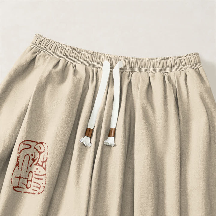 Buddha Stones Pantaloni harem da uomo in puro cotone con coulisse e tasche, con stampa di rane giocose. - image 3
